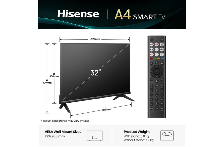 HISENSE 32A4QTUK LED HD Ready HDR Smart TV with Freely