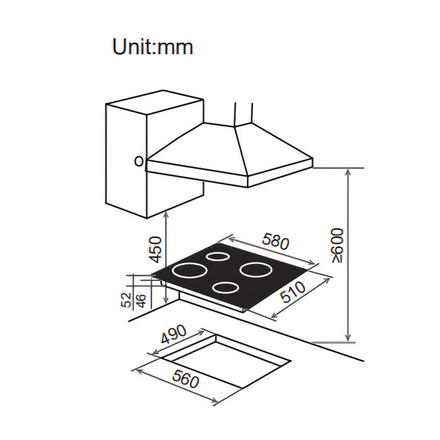 SIA CERH62BL 60cm ceramic hob with knobs