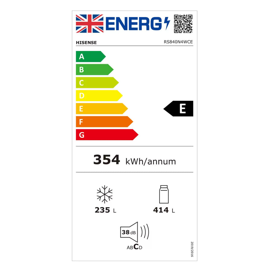 Hisense RS840N4WCE PureFlat Non-Plumbed American Style Fridge Freezer - Stainless Steel