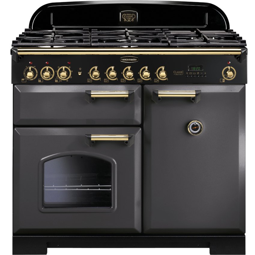 Rangemaster CDL100DFFSL/AB 100cm Dual fuel range cooker - Slate/Brass