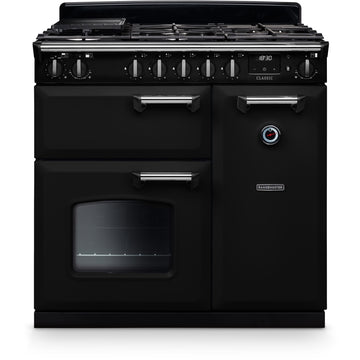 Rangemaster CL90DFPGBL/CM1 14150 90cm Classic Dual Fuel Range Cooker - Black/Chrome