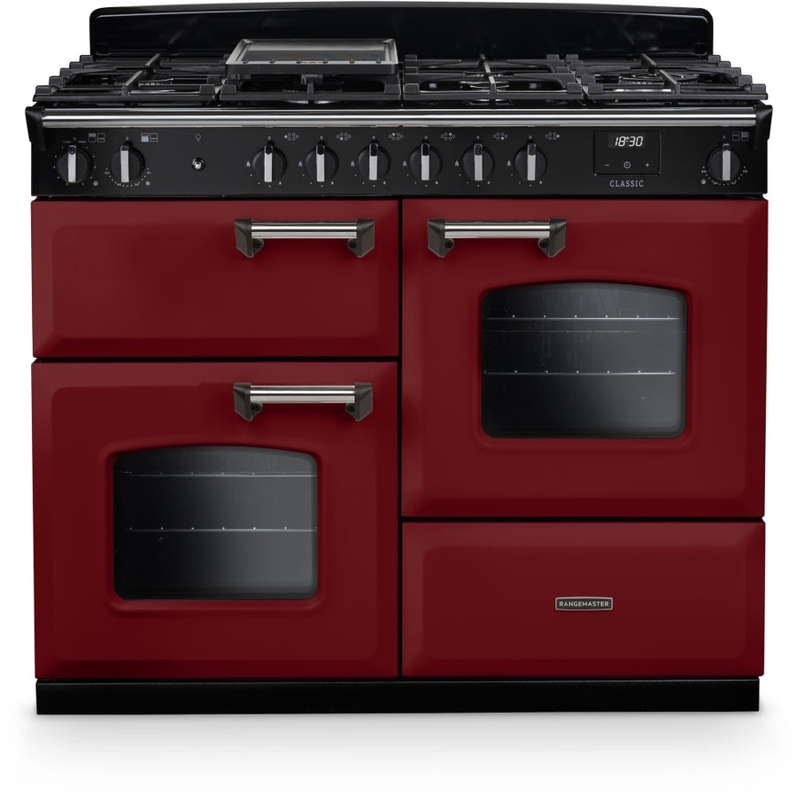 Rangemaster CLO110DFPBOR/CM1 110cm Classic Deluxe Dual Fuel Range Cooker - Bordeaux/Chrome