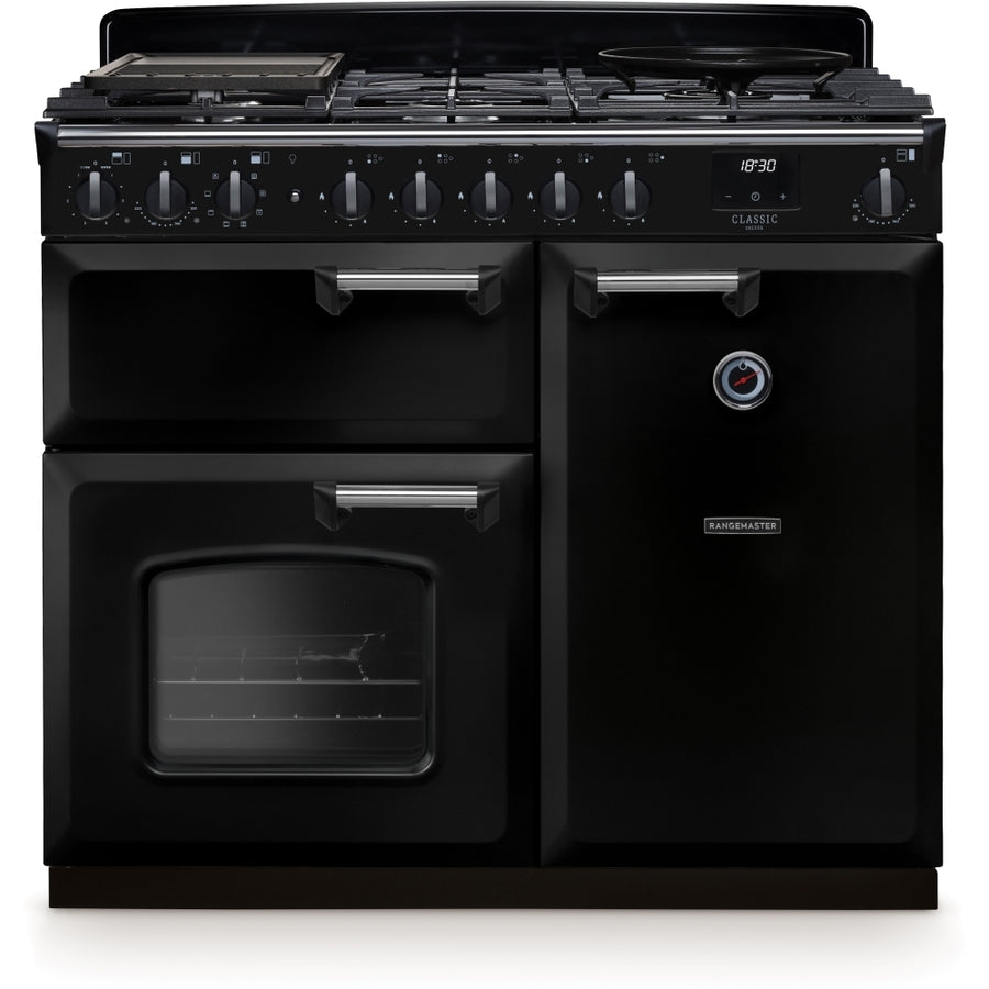 Rangemaster CLDL100DFPGBL/CM1 14638 Classic Deluxe 100cm Dual Fuel Range cooker - Black/Chrome