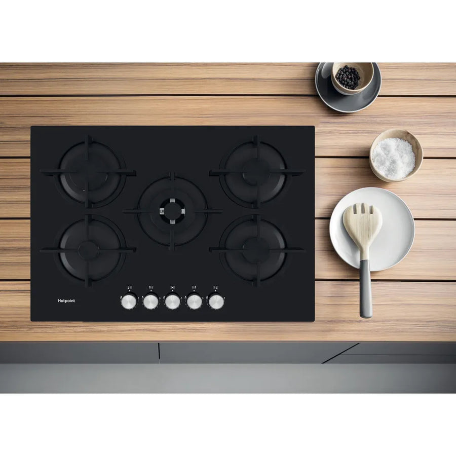 Hotpoint HGS72SBK 73cm Gas on Glass Hob - Black