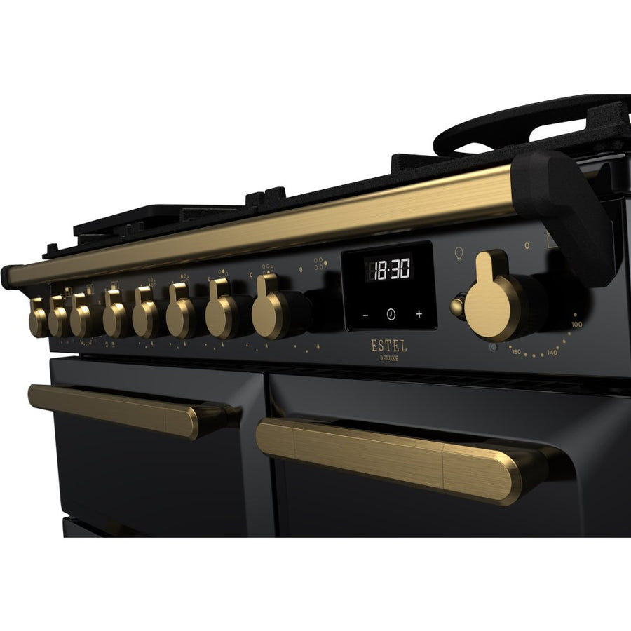 Rangemaster ESDL90DFPGBL/AB1 90cm Dual fuel Estel Deluxe Range cooker Gloss Black & Brass