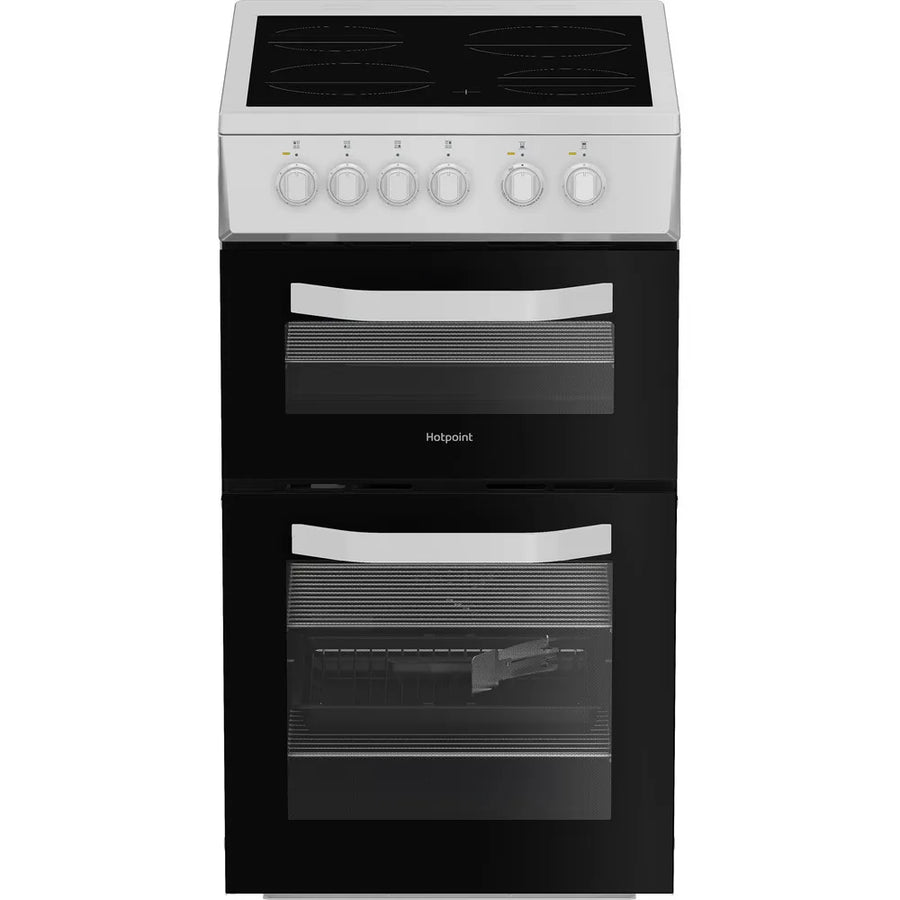 Hotpoint HTE5VCW 50cm Double Oven Electric Cooker With Ceramic Hob - White