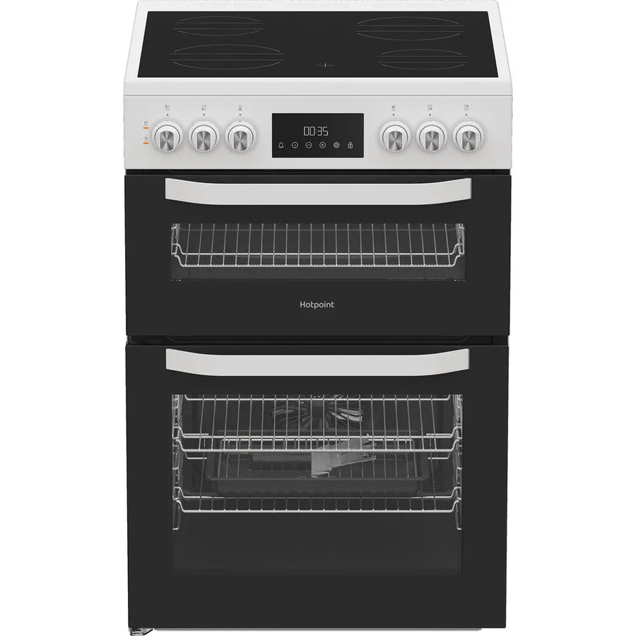 Hotpoint HTE6VDCW 60cm Double Oven Electric Cooker With Ceramic Hob - White