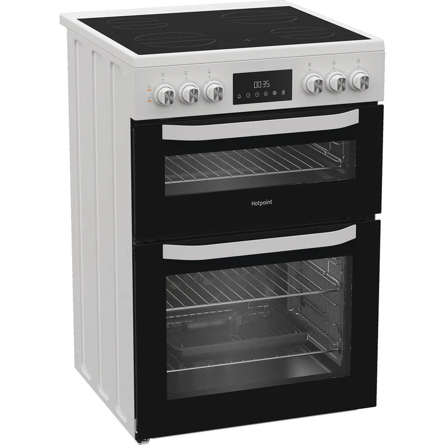Hotpoint HTE6VDCW 60cm Double Oven Electric Cooker With Ceramic Hob - White