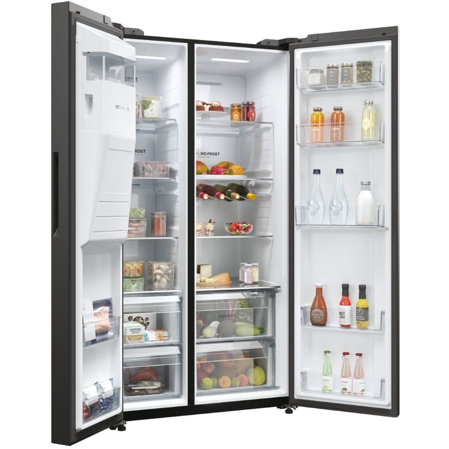 Haier HSW59F18EIPT Plumbed ice & water American style fridge freezer - Black