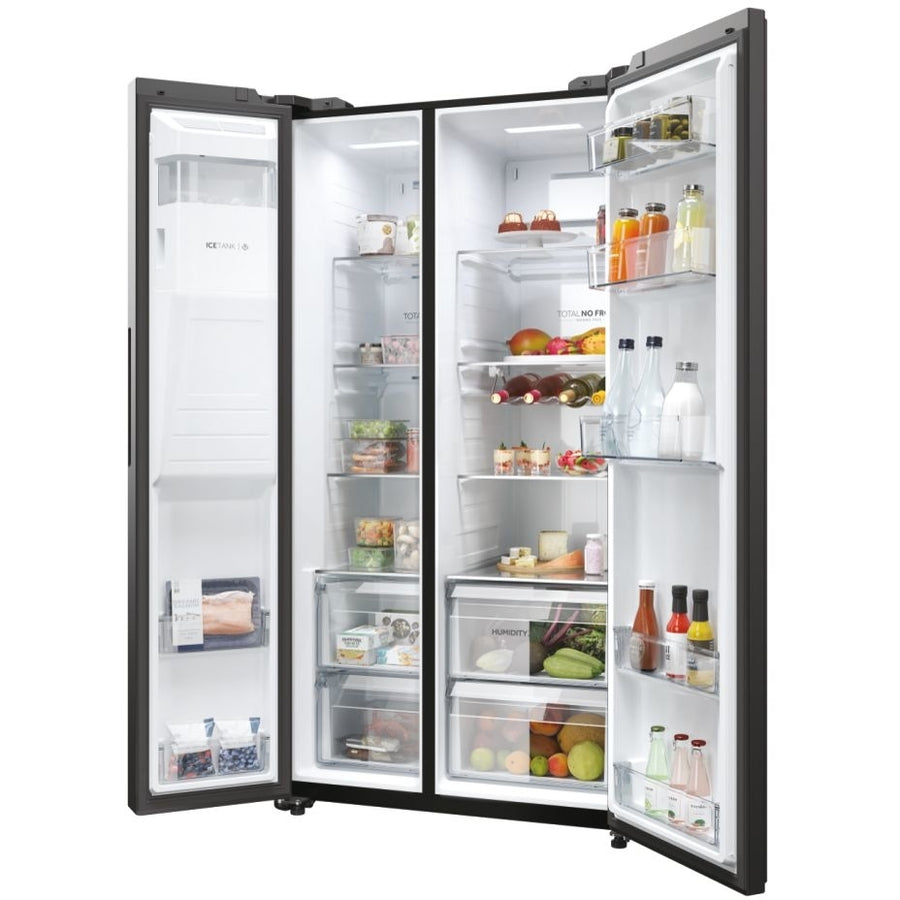 Haier HSW59F18EIPT Plumbed ice & water American style fridge freezer - Black