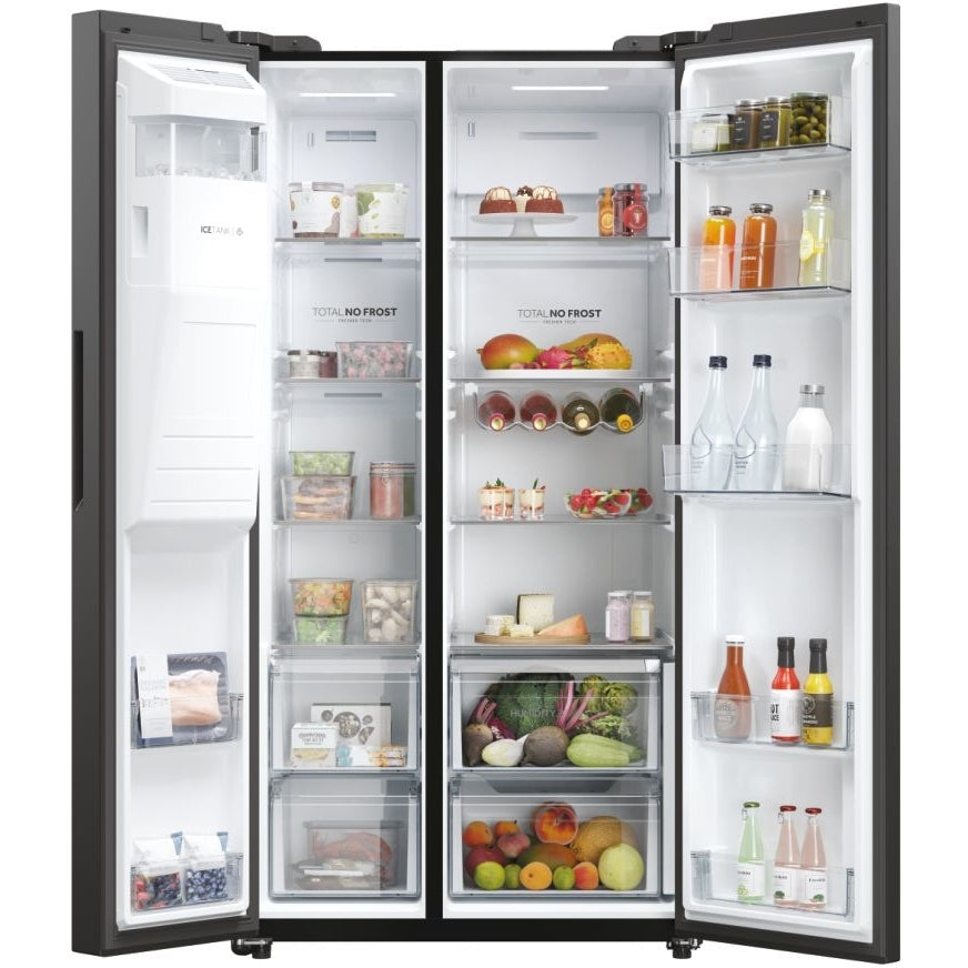 Haier HSW59F18EIPT Plumbed ice & water American style fridge freezer - Black