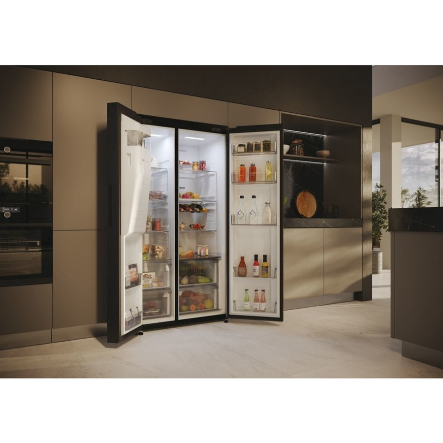 Haier HSW59F18EIPT Plumbed ice & water American style fridge freezer - Black