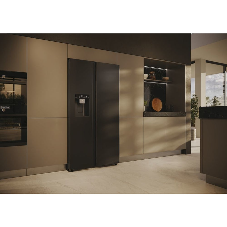 Haier HSW59F18EIPT Plumbed ice & water American style fridge freezer - Black