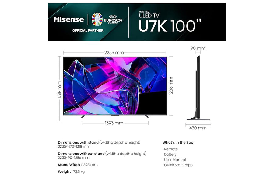 HISENSE 100'' 100U7KQTUK 4K HDR MINI LED TV