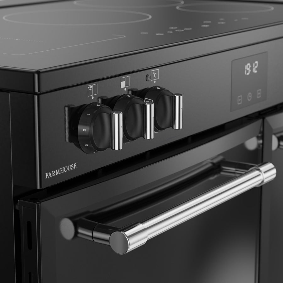 Belling Farmhouse FH90EIBLK 90cm Induction Range Cooker - Black
