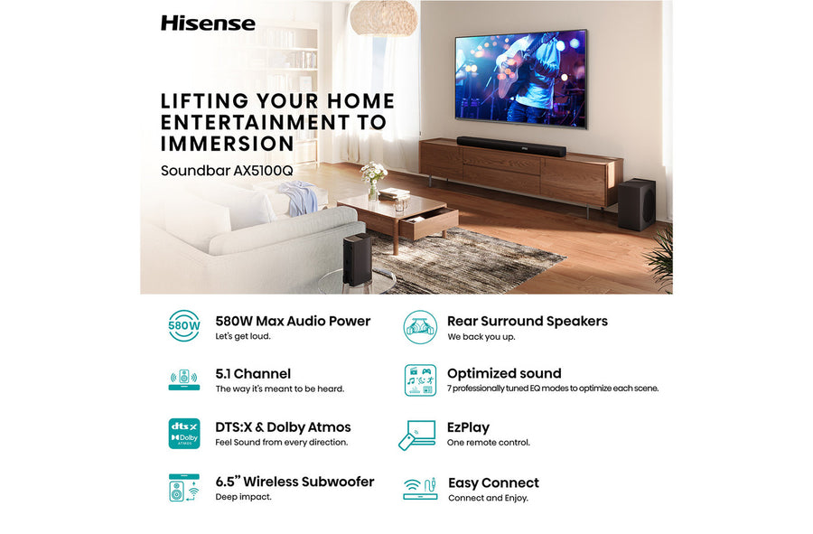 Hisense AX5100Q 5.1Ch Wireless Soundbar with Dolby Atmos