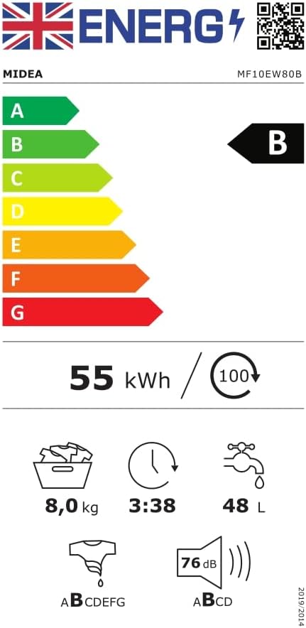 Midea MF10EW80BB 8kg 1400rpm Washing Machine [2-Year Parts & Labour Warranty]
