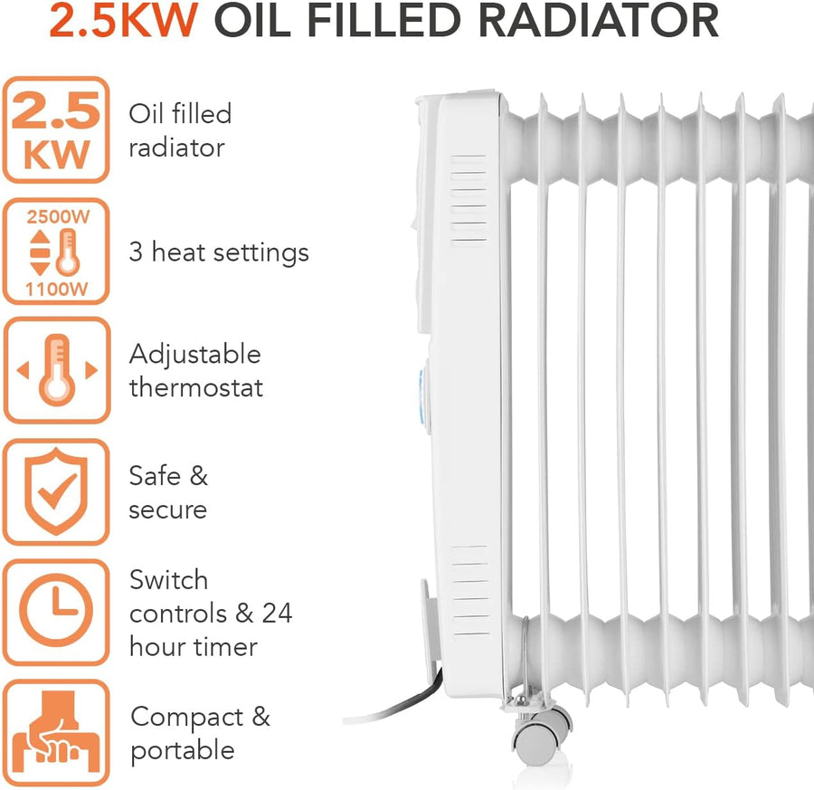 Warmlite WL43005YTW 2.5 kW oil-filled radiator with timer