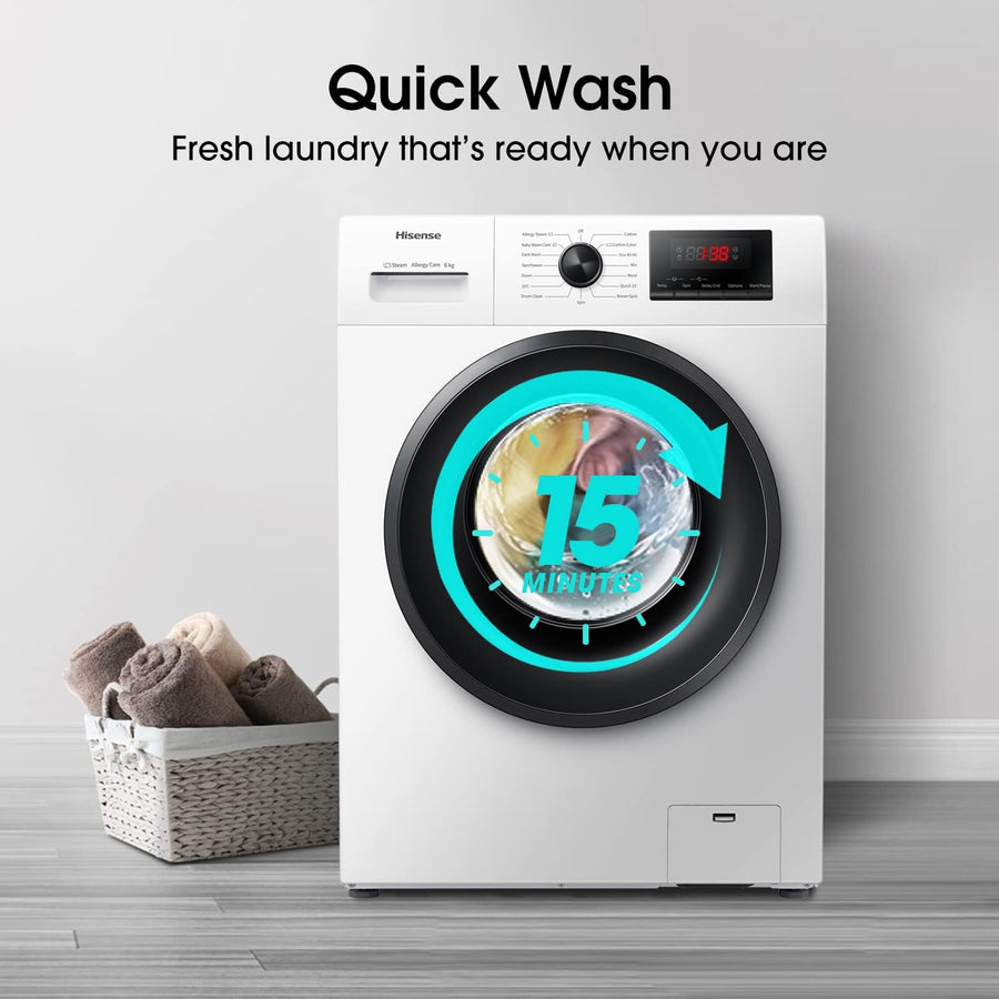 Hisense WFPV6012EM 6kg 1200 Spin Washing Machine With 15 Min Quick Wash and Steam Technology  - [2 Year Warranty]