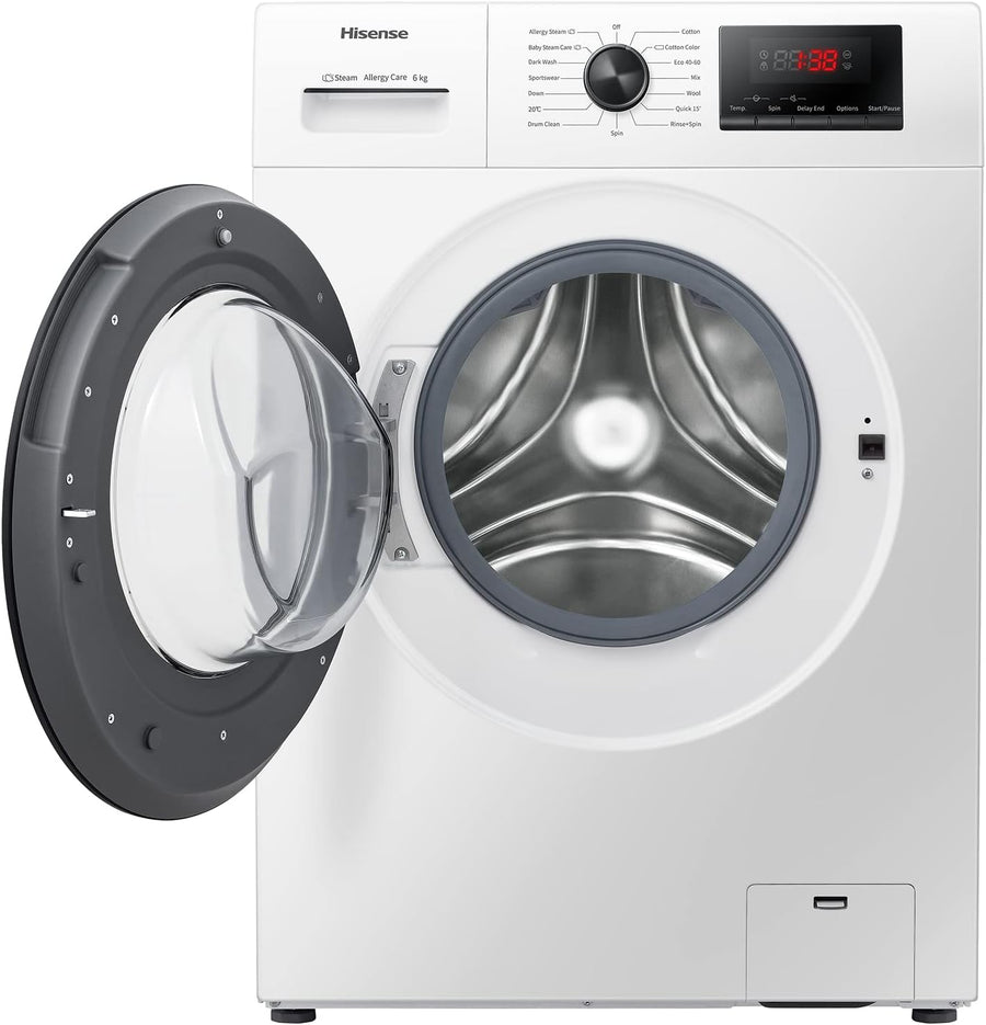 Hisense WFPV6012EM 6kg 1200 Spin Washing Machine With 15 Min Quick Wash and Steam Technology  - [2 Year Warranty]