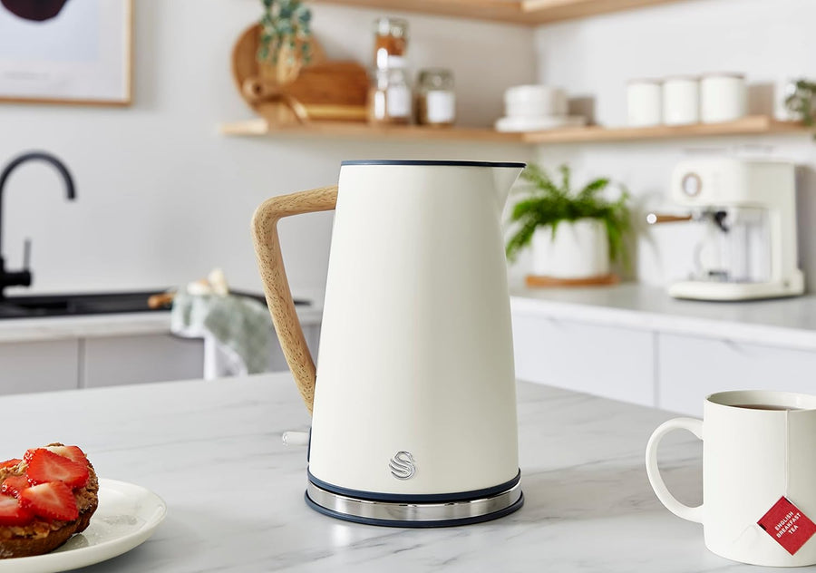 Swan SK14610WHTN Nordic Jug Kettle Wood Effect - Matte White