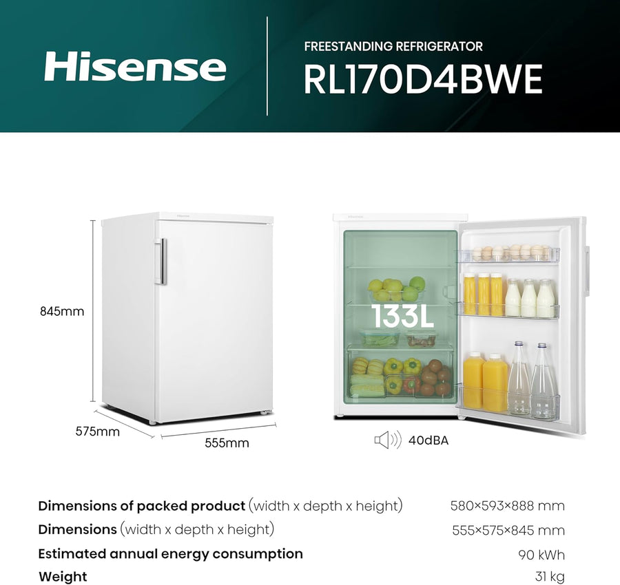 Hisense RL170D4BWE Under Counter Larder Fridge - White