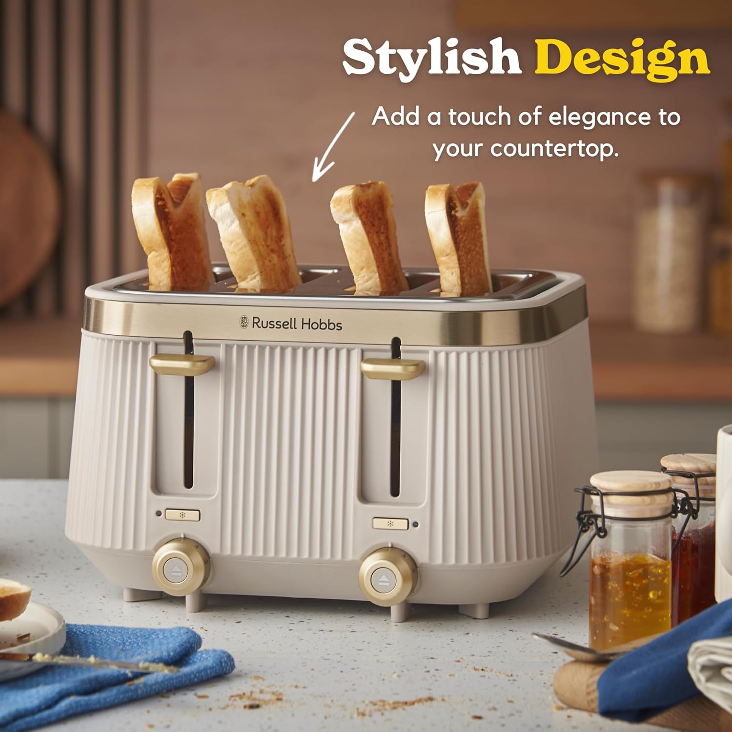 Russell Hobbs 26771 Brontë 4-slice toaster - Stone – Basil Knipe Electrics
