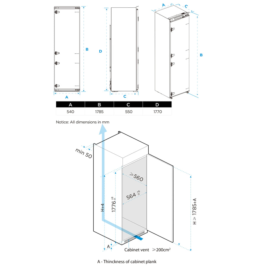 Midea MDRE306FGE01D Built-in Total No Frost Freezer [sliding hinge]