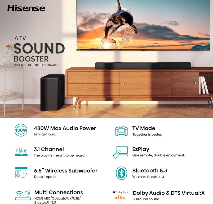 Hisense HS3100 3.1CH Soundbar with Wireless Subwoofer [£50 CASHBACK]