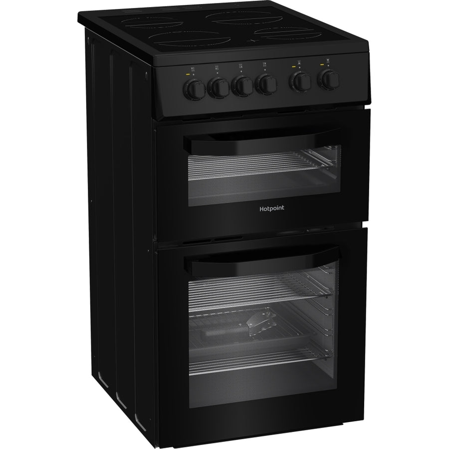 Hotpoint HTE5VCB 50cm Double Oven Electric Cooker With Ceramic Hob - Black