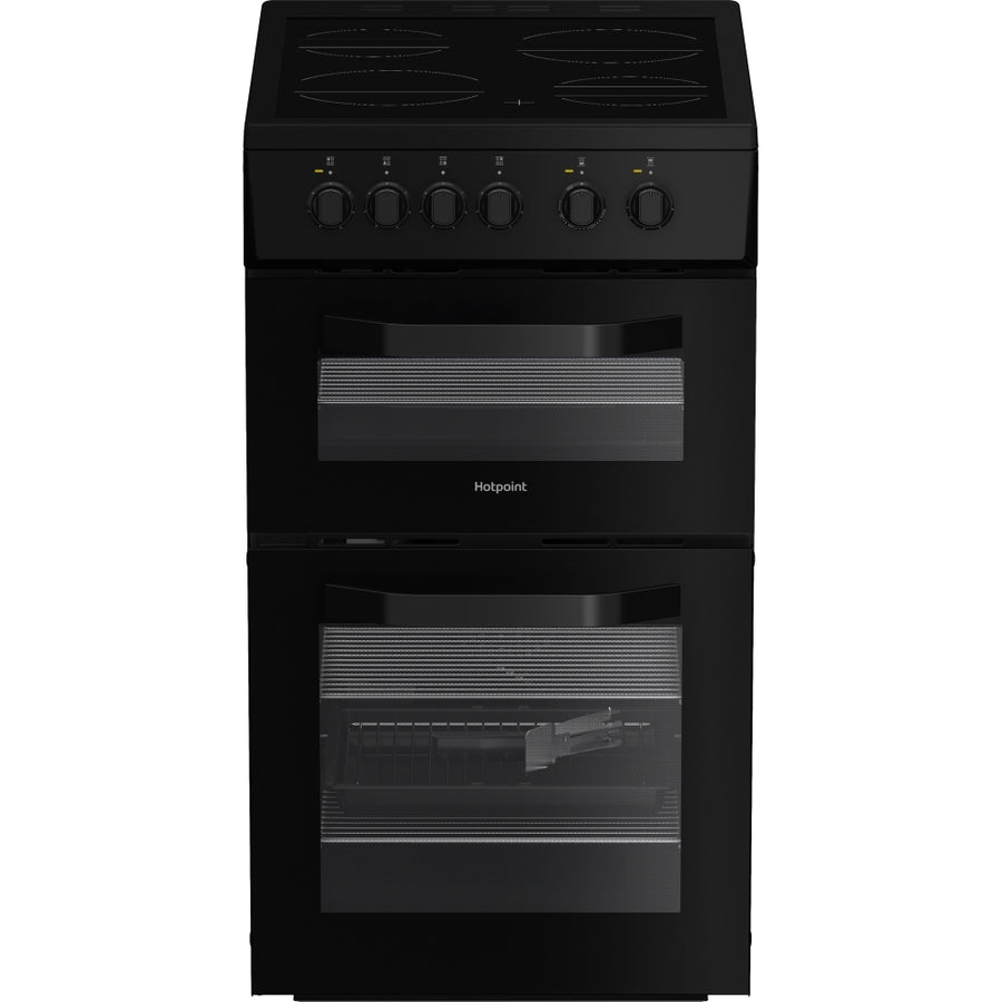 Hotpoint HTE5VCB 50cm Double Oven Electric Cooker With Ceramic Hob - Black