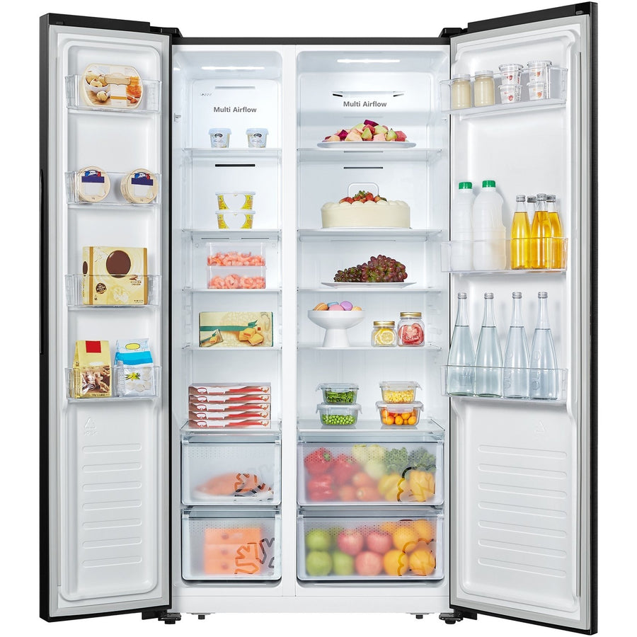fridgemaster MS91520BFF side by side american fridge freezer in black 