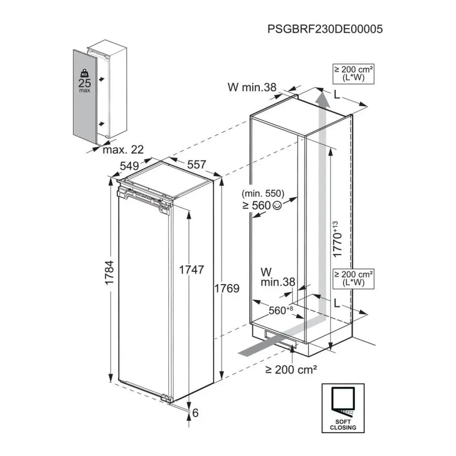 AEG NAB7N181EC 7000 Built-in  Frost free Tall Freezer [Fixed Hinge]