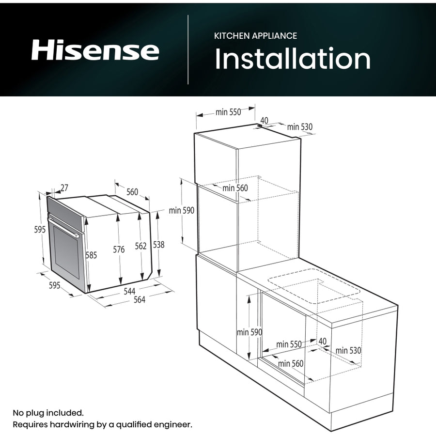 Hisense BAS6PH8BUKWF Hi8 Blackline Built-In Smart Steam Electric Single Oven - Black