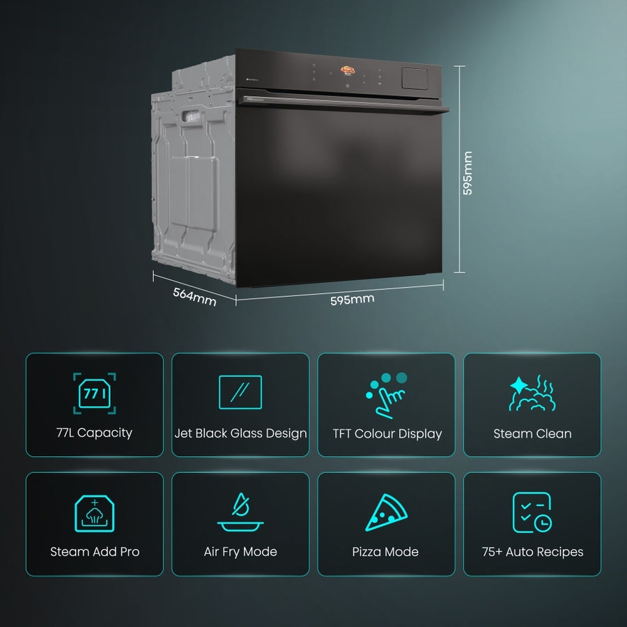 Hisense BAS6PH8BUKWF Hi8 Blackline Built-In Smart Steam Electric Single Oven - Black