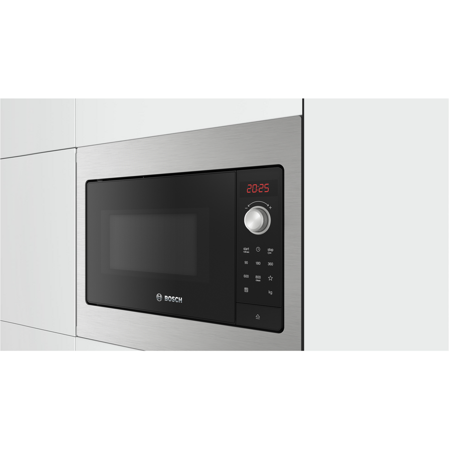 Bosch BFL523MS3B 50cm wide Series 2 800W 20L Built-In Microwave - Black With Steel Trim