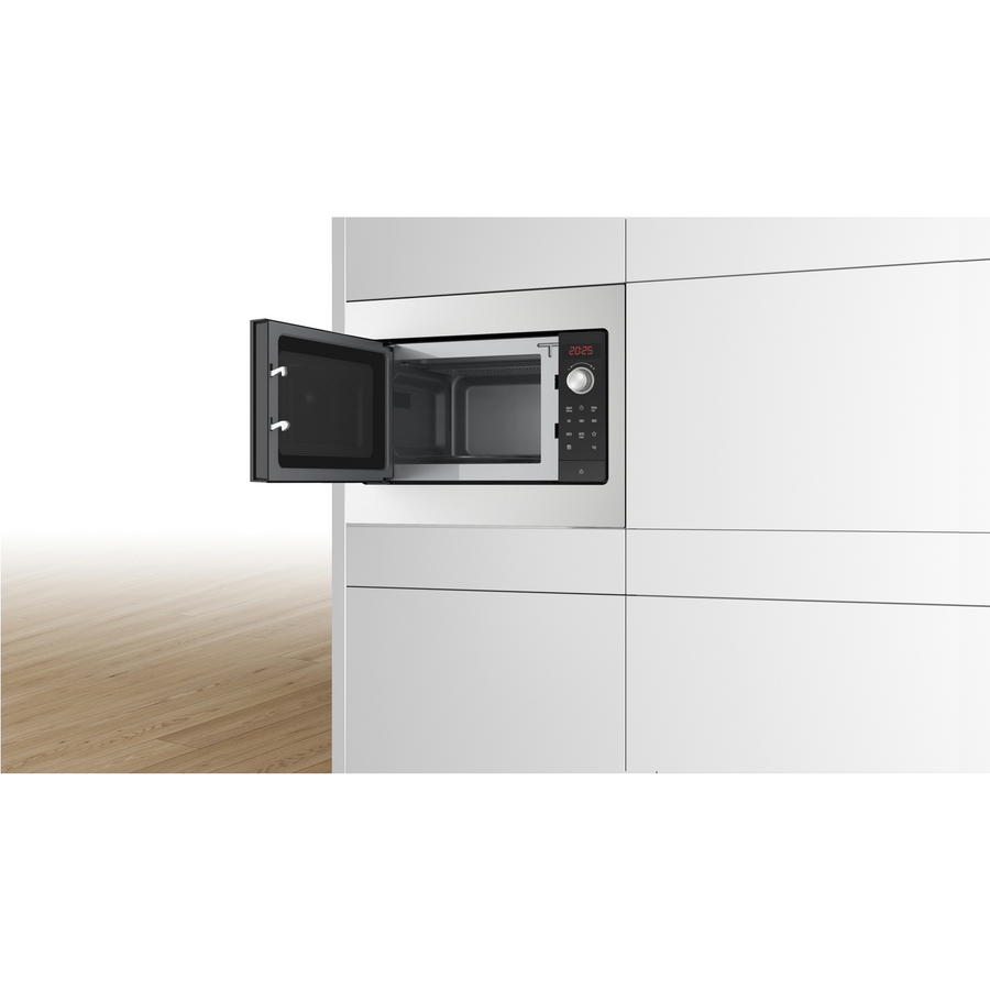 Bosch BFL523MS3B 50cm wide Series 2 800W 20L Built-In Microwave - Black With Steel Trim