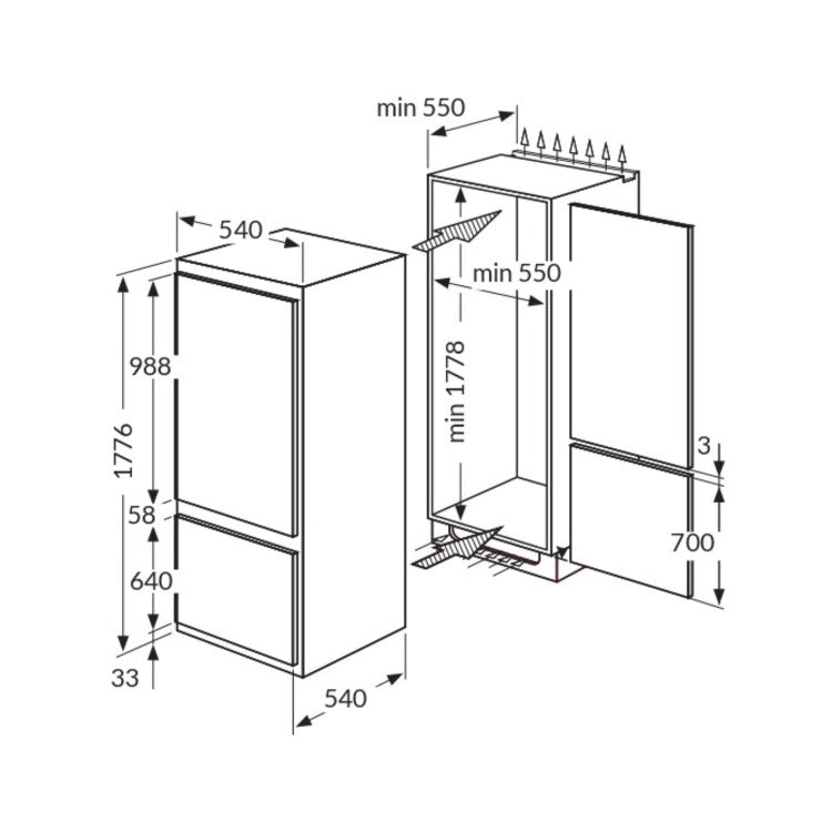 Amica BK3163 70/30 integrated fridge freezer [sliding hinge]