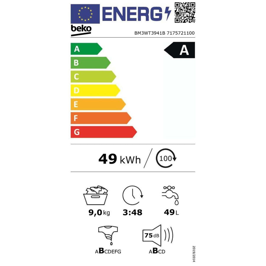 Beko BM3WT3941B 9kg EnergySpin 1400rpm Washing Machine - Black