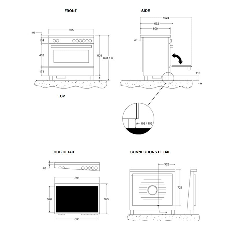 Bertazzoni PROCH94I1ECAT 90cm Professional Air-Tec Induction Range Cooker With Integrated Extraction – CARBONIO