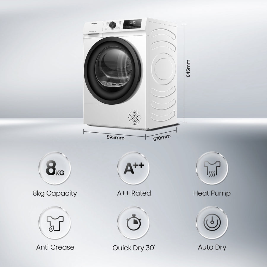 Hisense DH1Q802BW2 8kg Heat pump Condenser Tumble Dryer - White