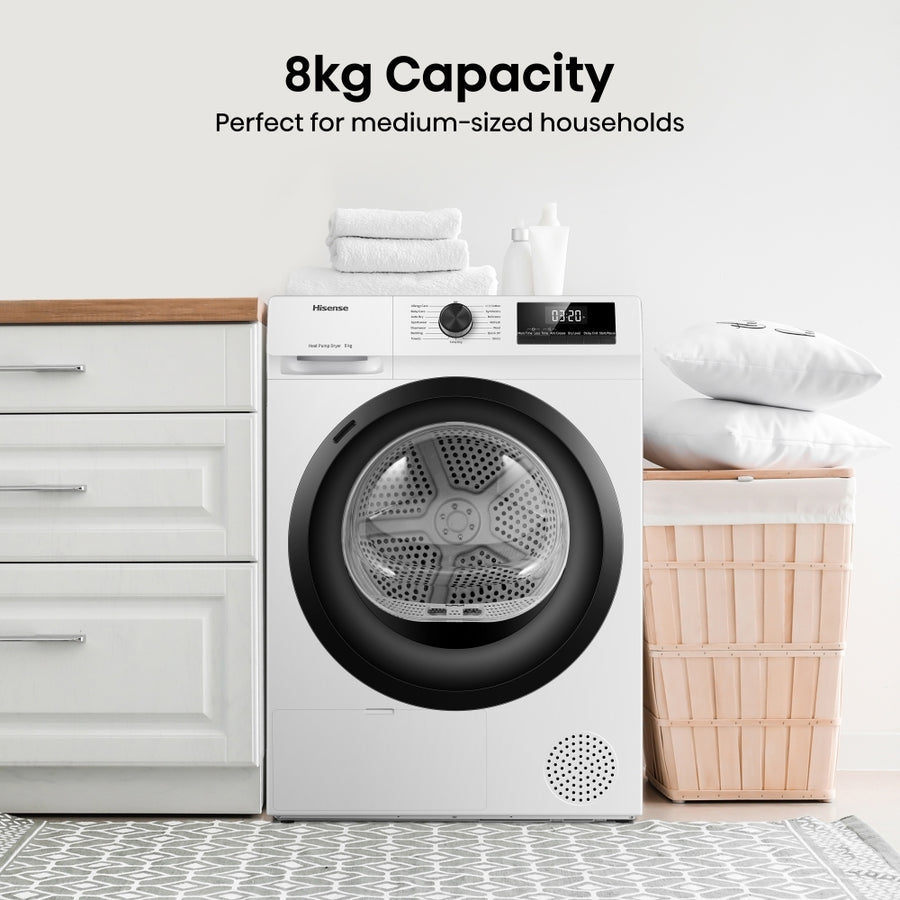 Hisense DH1Q802BW2 8kg Heat pump Condenser Tumble Dryer - White