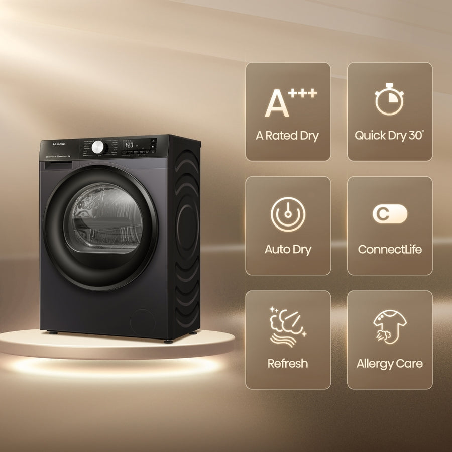 Hisense DH3S902BB3 3S Series 9kg Heat Pump Tumble Dryer - Black