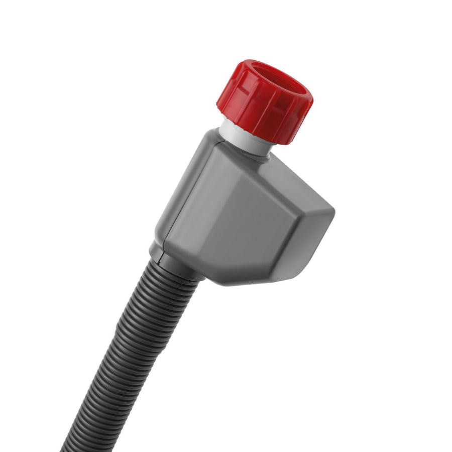 Gray valve with a red cap on a white background