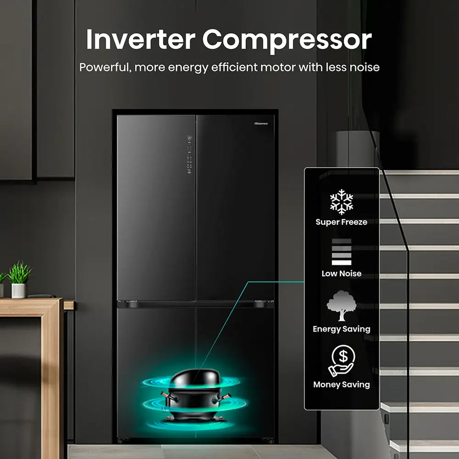 Hisense RQ768N4GBE Multi Door American style fridge freezer - Black Glass