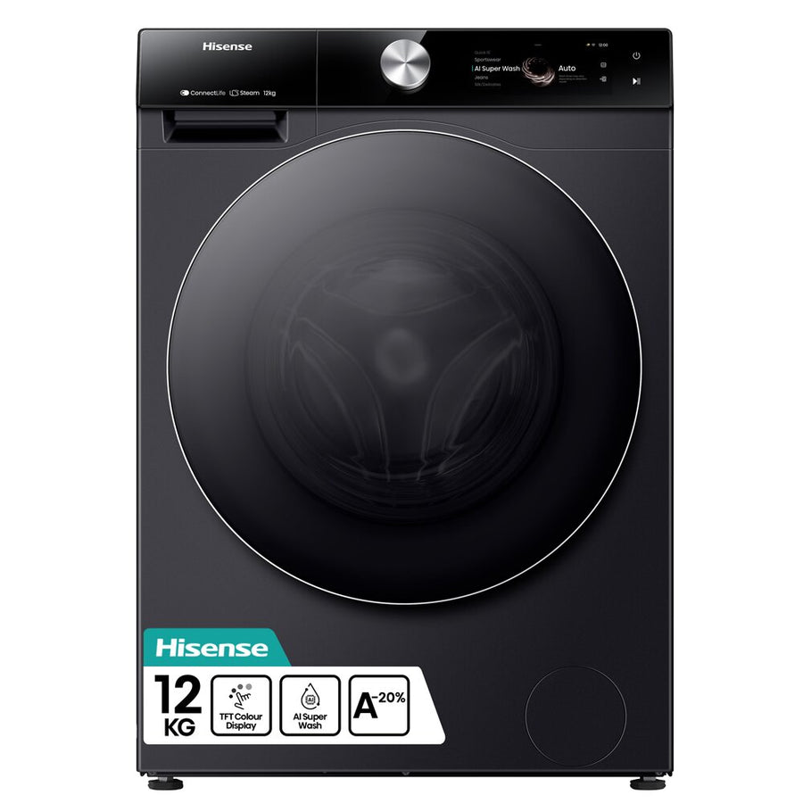 Hisense WF7S1247BB Auto Dosing 12kg 1400 Spin Washing Machine - Black