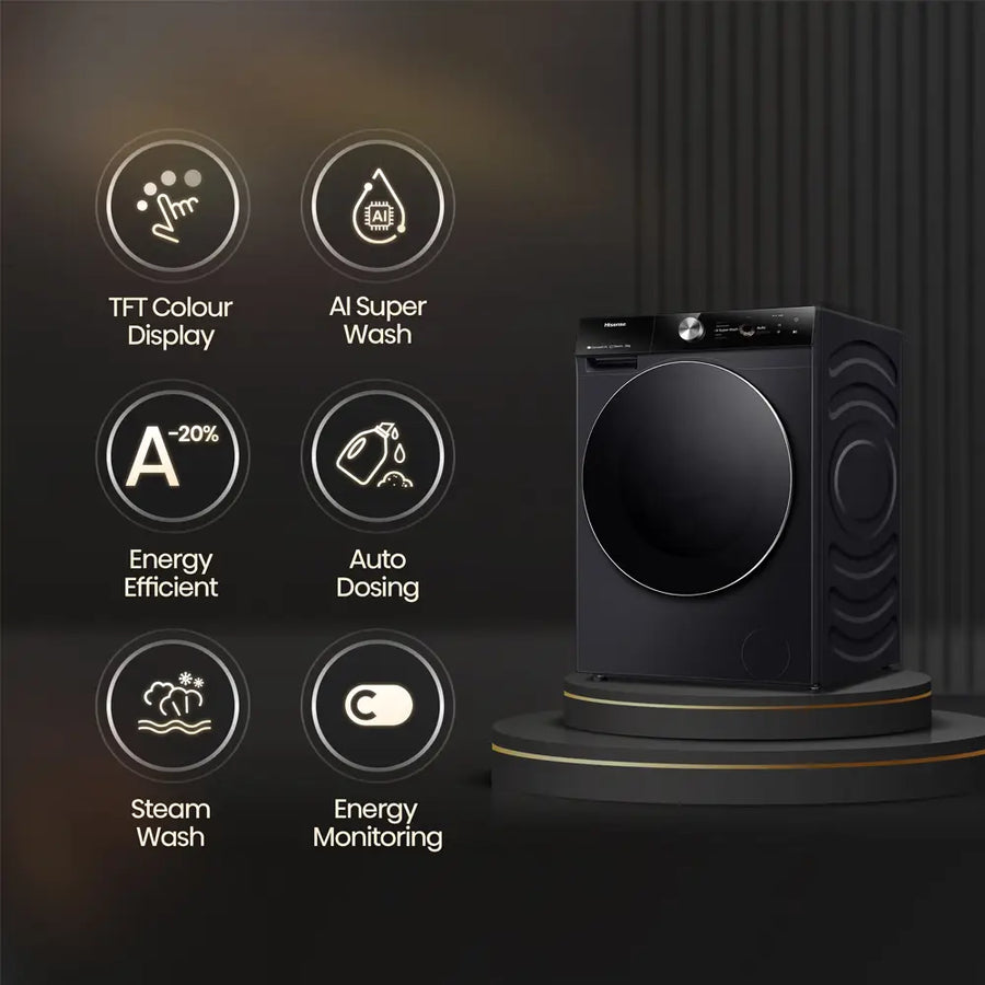 Hisense WF7S1247BB Auto Dosing 12kg 1400 Spin Washing Machine - Black
