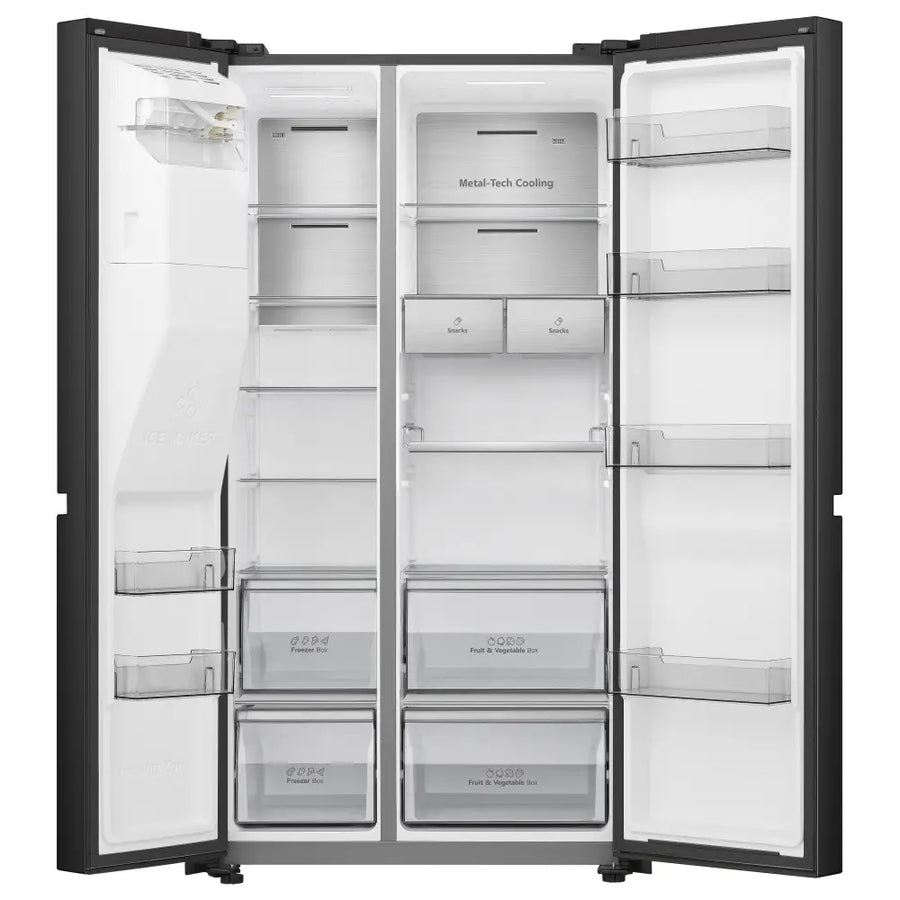 Hisense RS818N4IFE Plumbed Ice&Water American Fridge Freezer - Black stainless