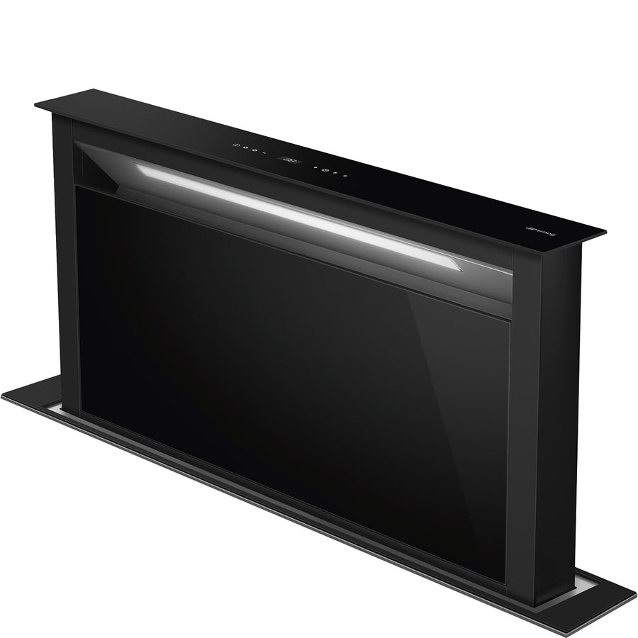 Smeg KDD90CNE 90cm Island Downdraft Cooker Hood Black Glass