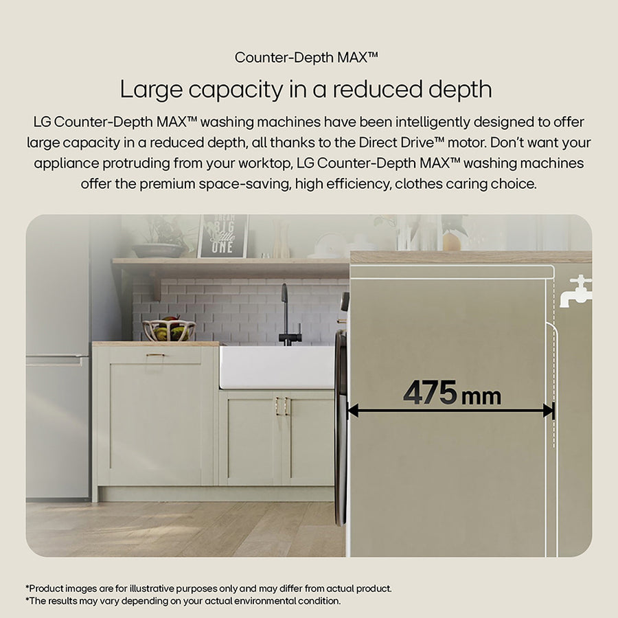 LG F2Y508WBLN1 Counter-Depth MAX™ AI DD™ 8Kg Washing Machine - White [Free 5-year parts & labour guarantee] LAST ONE